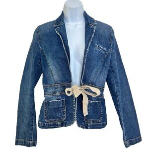 VTG Y2K Old Navy Denim Blazer Jacket S Tie Front ASO Lorelei Gilmore Alt